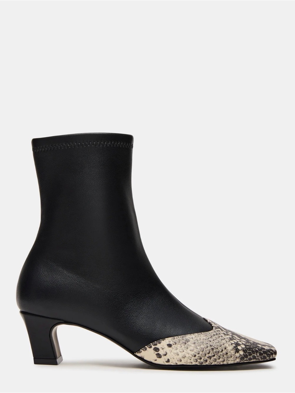 Steve Madden Black Ankle Boot with Snake-Print Pointed Toe